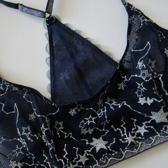 Free People Luna Bralette Navy Silver Stars Size S - Picture 5 of 7